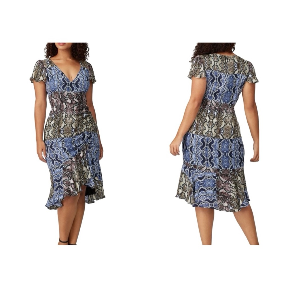 Parker Silk Dress Snake Print Delia Black Pink Blue Size Large 16 Animal Print